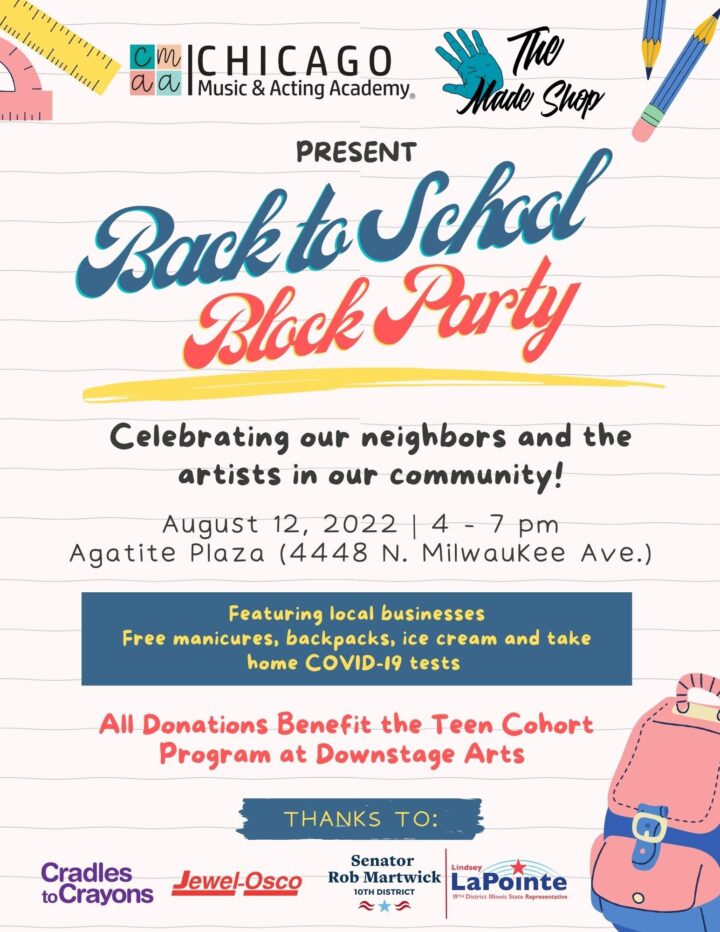 Back to School Block Party, August 12th, 4 to 7pm near the Agatite Plaza, located at 4448 N. Milwaukee Ave.